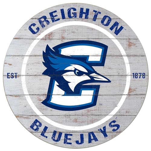 KH Sports Fan Creighton Bluejays Weathered Circle Sign, 20x20 Inches, Bluejays Decor for Dorm Room, Fan Cave, Living Room; Display Your Team Spirit with This Creighton Bluejays Wall Art