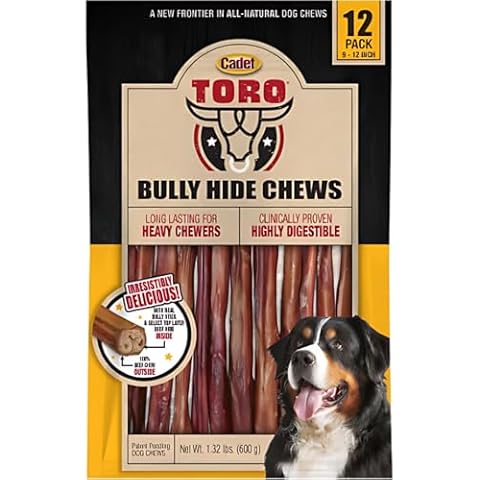 Cadet Toro Bully Hide Sticks – All-Natural Dog Chews – Premium Beef & Bully Stick Treats for Dogs – 9" to 12" – 12 Pack – Long-Lasting Snack for Heavy Chewers – Perfect for Dogs Cover