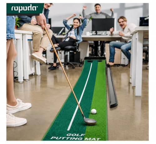Image of Leosportz Golf Putting Mat 2.5 Meter with Auto Ball Return, Indoor Putting Green for Home Office Practice, Dual Hole Golf Training Mat | Ball and Club Not Included (2.5m, Retracable Mat Set)