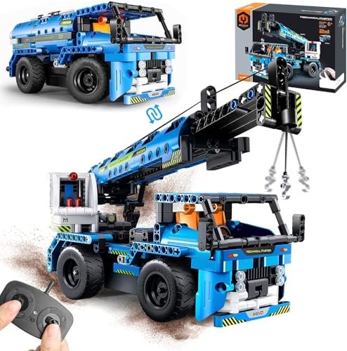 2-in-1 Ferngesteuerter Kran-LKW Bausatz (401 Teile) – STEM Konstruktionsspielzeug für Kinder 6-12 Jahre | RC Baufahrzeug mit realistischen Funktionen | Lernspielzeug | Geburtstagsgeschenk für Jungen &