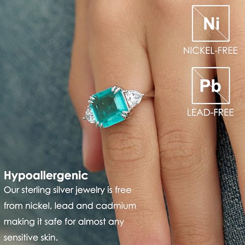 Michooyel 3.75ct Paraiba Promise Ring for Women Asscher Cut Three Stone Statement Ring in 925 Sterling Silver2