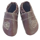  Anna und Paul - Krabbelschuhe mit Ledersohle - Glitzerherz karamell - 1219 (S - 18-19 - ca 12 cm - 6-11 Monate)