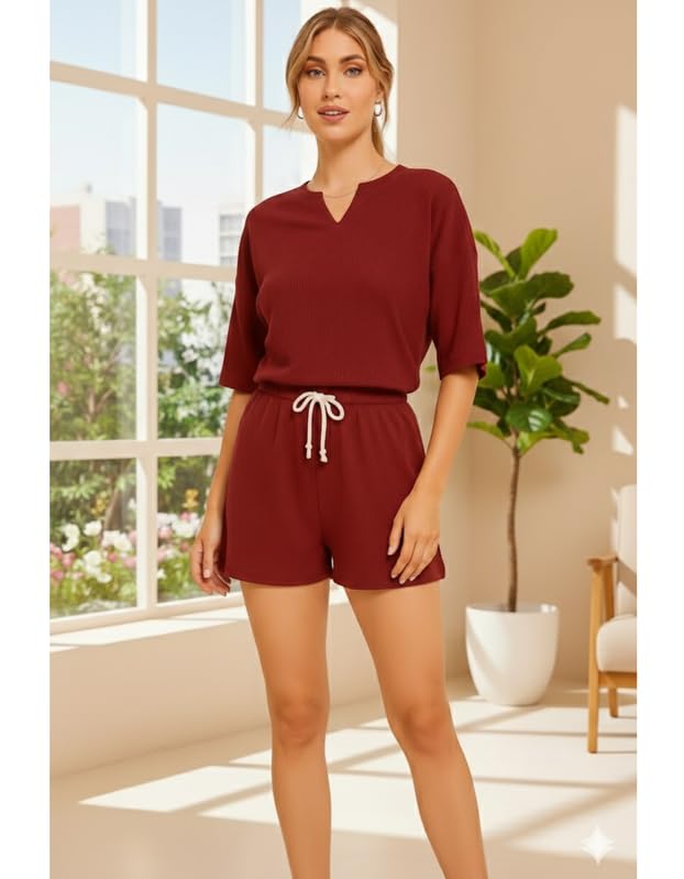 Image of KSHS Women Cotton Night Suit Top & Shorts Set | Loose Fit Printed Nightwear Co Ord Set Stylish Western | Soft Breathable Sleepwear Shorts with Pocket for Women