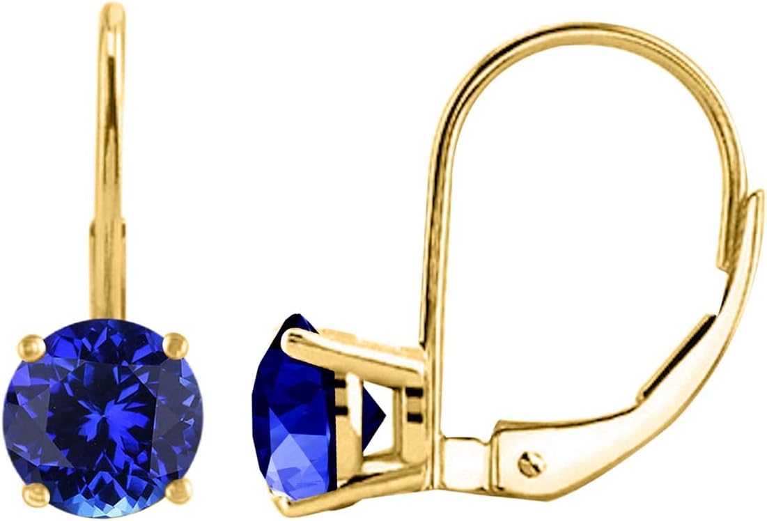 MauliJewels Earrings Women 0.8 Carat 5MM Round Gemstone Leverback Earrings Carat 14K Yellow Gold 4-prong