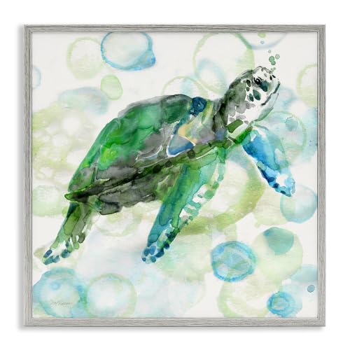 Aquatic Sea Turtle Watercolor Detail, 24 x 24 Inch Framed Giclée Print