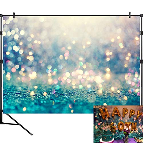 Sensfun Photography Backdrops for Pictures Teal Gold Glittering Spots Birthday Wedding Photo Background Vinyl Video Studio Photoshoot Backdrop Props 7ftx5ft