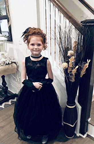 Glamulice Black Flower Girls Lace Dress Bridesmaid Long A Line Kids Black Funeral Dresses Wedding Pageant Tulle Party Fancy Ball Gown Christmas Holiday Evening Formal Princess Dance Gown 14 15 thumb #5