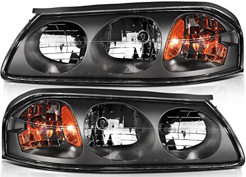 LBRST Headlight Assembly For Chevrolet Impala 2000-2005 Black Housing Amber Reflector Clear Lens Driver and Passenger Side Headlamp