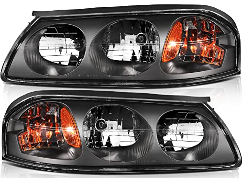LBRST Headlight Assembly For Chevrolet Impala 2000-2005 Black Housing Amber Reflector Clear Lens Driver and Passenger Side Headlamp