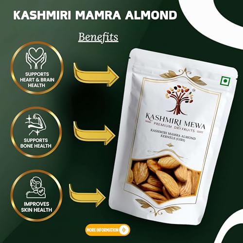 Image of Kashmiri Mewa Kashmiri Mamra Almonds 500g - Original Kagzi Badam, Crunchy, High Oil Content, Naturally Grown, Raw Organic Nut, Premium Best Fresh Dry Fruits, Healthy Daily Nutrition
