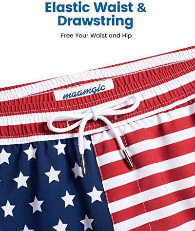 maamgic 2 in 1 Mens Swim Trunks 7 Inch Swim Shorts Swim Suits Board Shorts American Flag