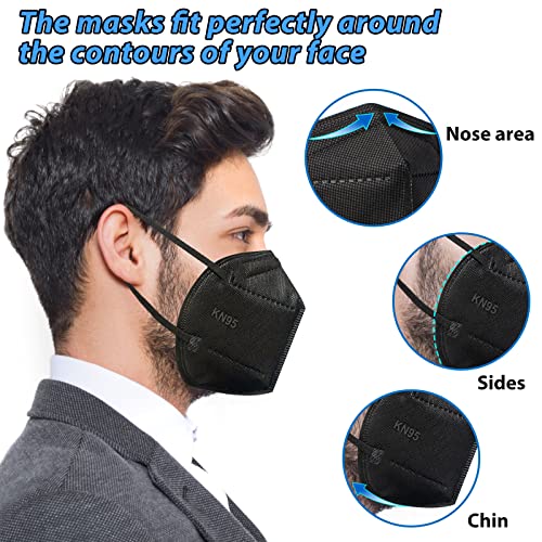 image for OKIAAS 25 Pack KN95 Face Mask, 5-Layer Masks Disposable kn95 Black,Fac