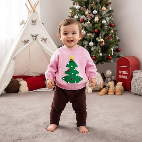 Toddler Baby Girl Boy Sweater Christmas Tree Pompoms Embroidery Knit Sweatshirts Tops Pullover Fall Winter Clothes3