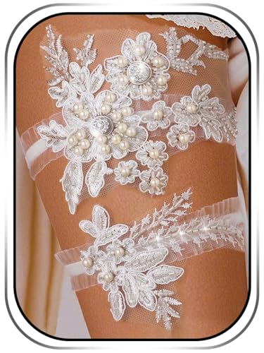 Campsis Wedding Garter for Bride, White Pearl Garter Belt for Women