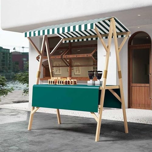 Carrito Portátil con Toldo, Carrito De Proveedores Al Aire Libre, Puesto Plegable De Madera para Comida, Ferias, Mercados, Eventos, Expositor Móvil Venta Ambulante Exterior(Green Dark b,47.2in/120cm)