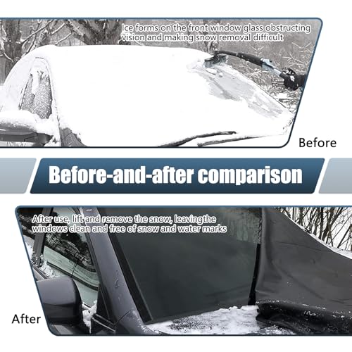 Image of 1 PC Car Windshield Snow Shield Cover, 75 inch x 42.25 inch 600D Thick Oxford Fabric Car Windshield Cover, Waterproof and Antifreeze Window Protector, Universal for Most Cars (Black)