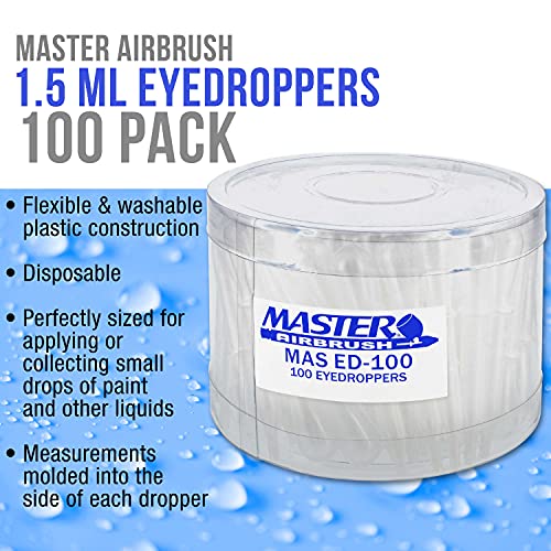 Master Airbrush® Brand 100 Pipette Eyedroppers For Liquid Transfer And Airbrush Paint #TOP1