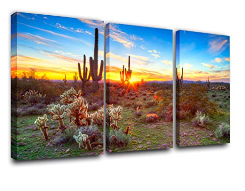 Rustic Home Decor Saguaros At Sunset In Sonoran Desert Paintings 1 Panel Canvas Wall Art Dreamlike Pictures Modern Artwork Home Decor For Living Room Giclee Framed Posters And Prints(24''X36'') #TOP30