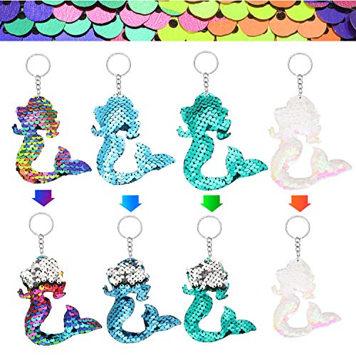 Yaomiao 18 Pieces Flip Sequin Mermaid Tail Keychains Reversible Dolphin Keychains Glitter Flip Star Keyring For Birthday Marine Party Supplies, 4 Styles #TOP4