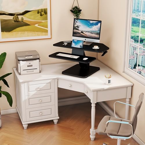 Lubvlook A002-GSD76 32 Inch Corner Standing Desk Converter, Height Adjustable Sit Stand Desk Riser thumb #1