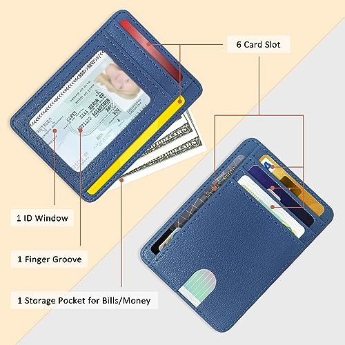 Image of CONISY Slim Credit Card Holder for Women, Thin Front Pocket Leather Mini Wallet with RFID Blocking (Blue)