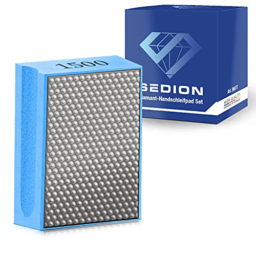 SEDION® Disque de ponçage diamanté Grain 1500 - Disque Parfait pour poncer, polir et ébarber - Eponge de ponçage de qualité supérieure - Bloc ou Disque de ponçage pour Granit, marbre, céramique, etc Cover