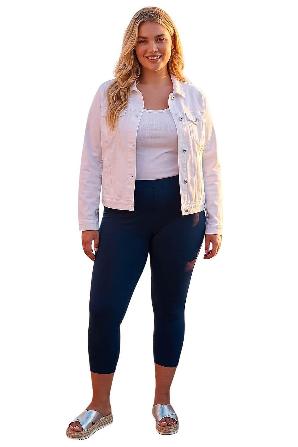 Roman Curve Plain Cropped Leggings, Navy, Size 22-24, Women