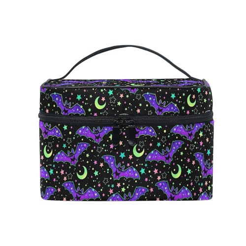 Mnsruu Goth Makeup Bag, Magic Gothic Galaxy Bat Makeup Organizer Bags Toiletry Bag Box Travel Cosmetic Bag Make Up Train Case for Women Teen Girl Ladies Skulls 219