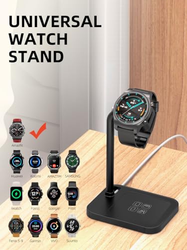 Universelle verstellbare Smartwatch-Ladestation mit Teleskopständer, kompatibel mit Samsung Galaxy, Google Pixel, Huawei, Garmin, AMAZTIM, Fossil, Fitbit, Amazfit, Suunto, Xiaomi(02S-B)