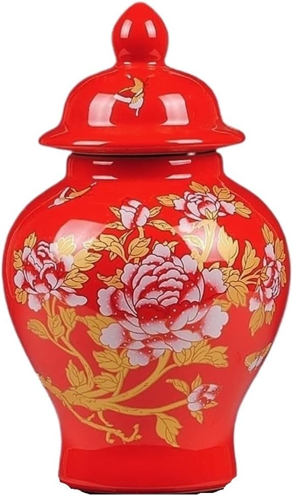 装飾ジャー ジンジャージャー 装飾花瓶 陶器製装飾花瓶 素朴な農家風ジンジャー瓶 家の装飾用 牡丹の花 生姜ジャー ジャーの花瓶