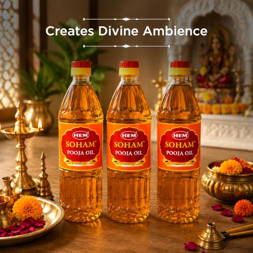 Image of HEM Soham Clove Pooja Oil 900ml, Pack of 3 | Premium Sacred Oil for Rituals, Lighting Diyas & Lamps | Long-Lasting Flame & Pure Aroma | Ideal for Daily Puja, Festivals & Ceremonies