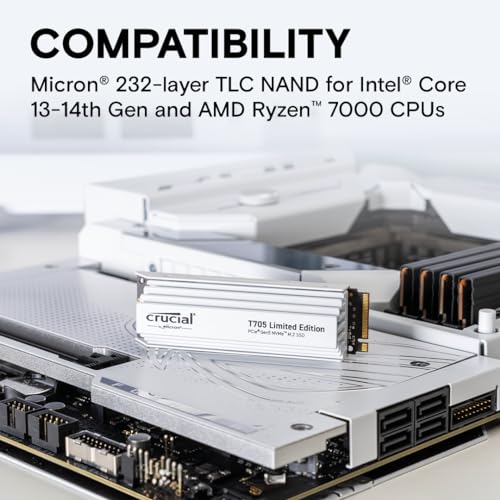 Image of Crucial T705 2TB PCIe Gen5 NVMe M.2 SSD with White Heatsink - Up to 14,500 MB /s - Limited Edition - Internal Solid State Drive (PC) - +1mo Adobe CC - CT2000T705SSD5A