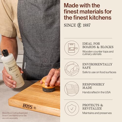 Image of John Boos 2-Piece Care Set, 16 oz Mystery Oil & Round Beechwood Applicator - All-Natural Maintenance Formula for Butcher Blocks, Cutting Boards, Wooden Countertops & Wood Utensils