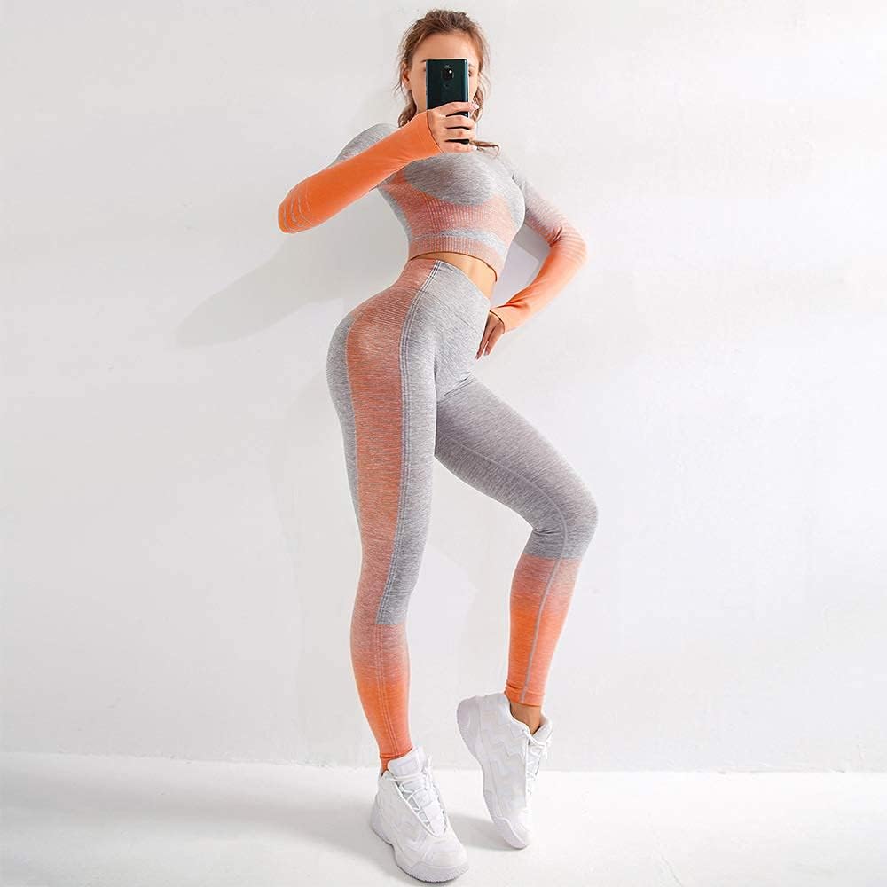 Custom Sports wear Gradient Knit Comfortable Women Sexy Running wear Leggings Yoga Set