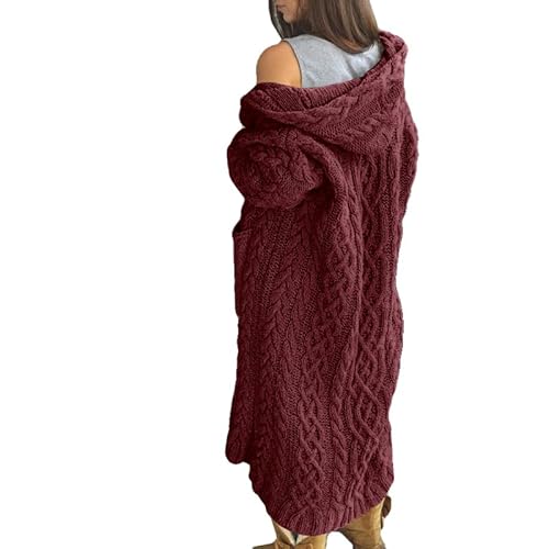 NIUBIA Womens Casual Long Sleeve Open Cardigan Warm Hooded Outwear Coat Cable Knit Long Cardigan Sweaters with Pockets