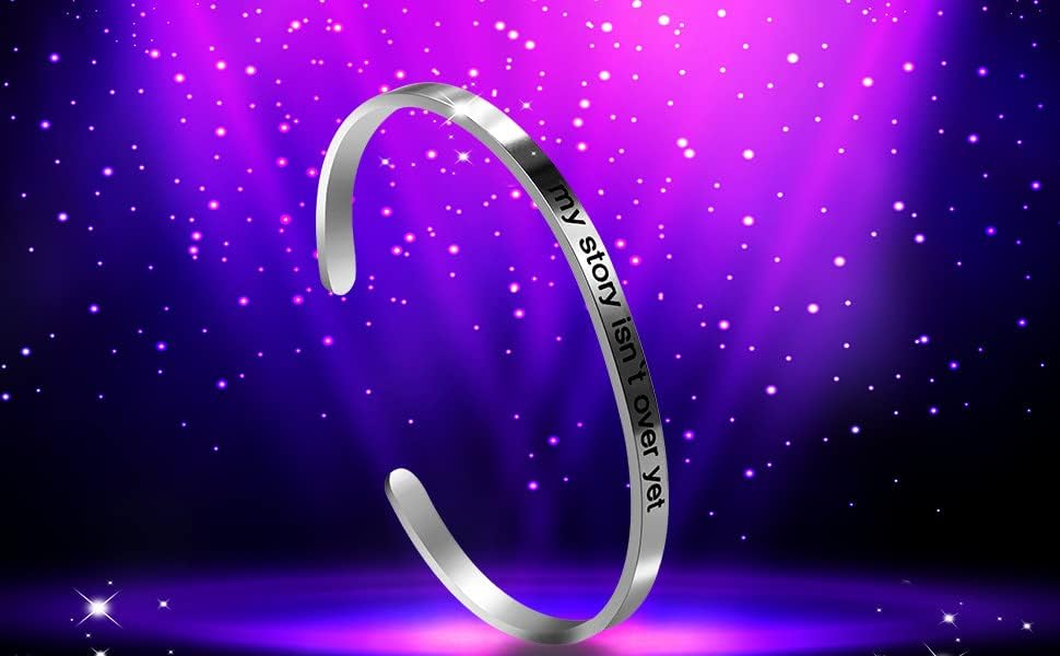 Image of Uloveido Stainless Steel Inspirational Bracelets for Women Engraved Personalized Mantra Initial Motivational Cuff Bangle Y460