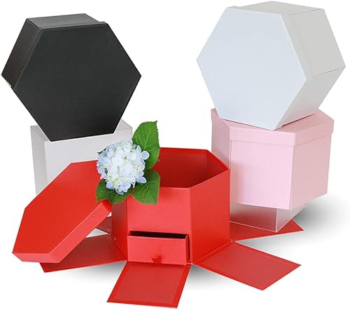 Miniatura 3 de USA-SALES UNIKPACKAGING - Caja de regalo de flores con forma hexagonal de alta calidad, con cajón, tamaño 9.5 x 8.3 x 6.1 pulgadas, para arreglos