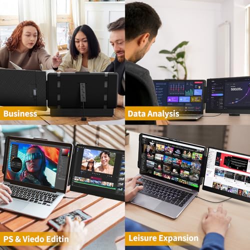 Image of Laptop Screen Extender Monitor - 14 Inch Portable IPS FHD 1080P HDMI /USB-A /Type-C Dual Extended Monitor for Laptops (Maximum Length: 15.94 inch) Compatible with Windows Mac Travel Gaming Work
