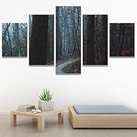 SIGNWIN 5 Panel Canvas Wall Art Foggy Trees for Home Decorations Ready to Hang - 60