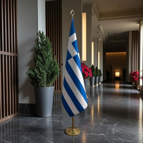Drapeau Grèce avec mât et pied antidérapant, textile infroissable - CN6-GR-L - 2