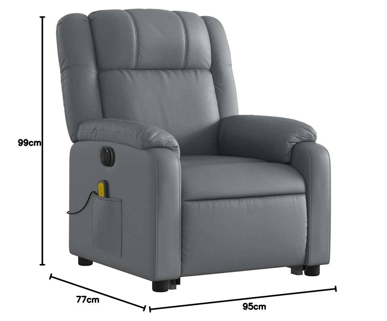 Sillón elevador eléctrico reclinable con masaje por vibración, color gris, de piel sintética, 6 puntos de masaje, función elevación e inclinación de 135 grados, estructura estable