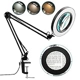 Veemagni 5X Magnifying Desk lamp with Clamp, 8-Diopter Glass Lens, 3 Color Modes, Stepless Dimming,...