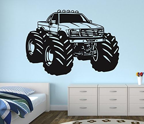 Race Monster Truck Wall Decal Nursery Art Kids Bedroom Decor Vinyl Playroom Sticker Mural West Mountain WM07 (48''W x 40''H)