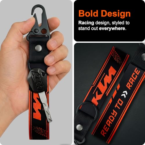 Image of SnapStrap MotoLink Carabiner Keychain Compatible with KTM Bike Strong Heavy-Duty Metal Clip with Fabric Key Ring Bike Accessory (Ebony Black)