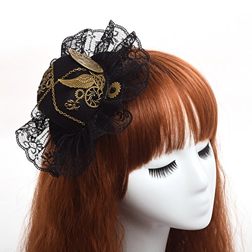 BLESSUME Victorian Steampunk women Mini Top Hat Hair Clip Party Hat Dancing Cocktail Head Clip (N) - Image 3