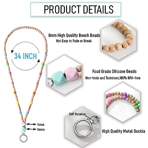 Image of Teacher Lanyard Lanyards for ID Badges Keys Women Wood Silicone Beaded Lanyard with ID Holder Work Jewelry