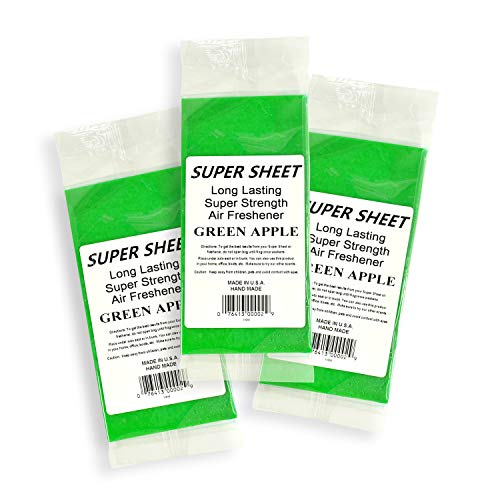 Image of Super Sheet Small (7.5 inchx3.75 inch) Under Seat Car Air Freshener, 3-PACK (Green Apple)