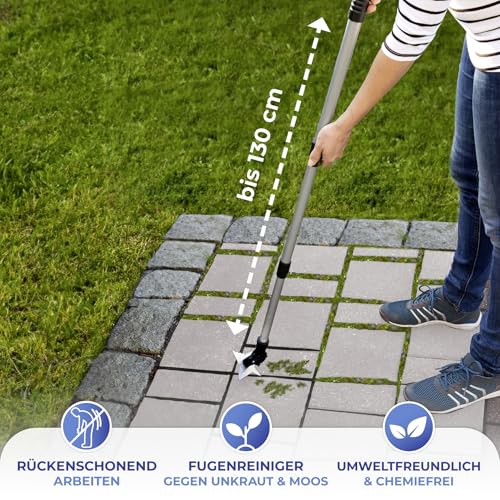 Maximex 4-Zack Fugenkratzer mit Teleskopstiel für Garten, Hof und Einfahrt Silber matt