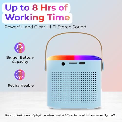 Image of Humble Karaoke Series Mini Bluetooth Wireless Karaoke Speaker with 2 Mics for Home Parties, Singing, Kids | RGB Lights (BT 5.3 /TF Card), and Type-C Charging Port - Sky Blue