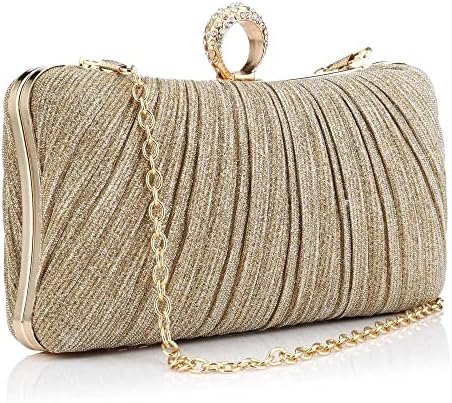 YYW Evening Handbags Sparkling Clutch Purses Women Pleated Party Bridal Wedding Evening Bag with Chain